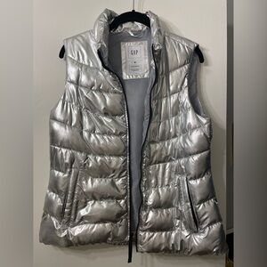 GAP Metallic Silver Quilted Puffer Vest